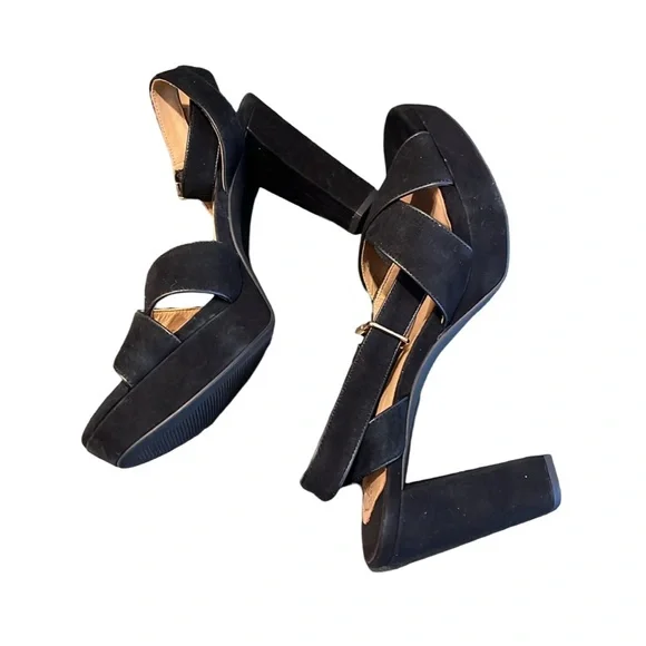 Lauren Ralph Lauren Sasha Black Suede Leather Platform Sandal Size 10 New
